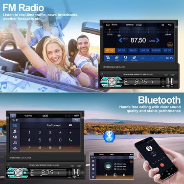 Бездротова автомобільна стереосистема CAMECHO 1 Din Bluetooth з 7-дюймовим розширюваним дисплеєм, Android Auto Mirror Link Bluetooth Handsfree FM Підтримка USB/SD/AUX-INкамера заднього виду 7-дюймовий MP5Car Play