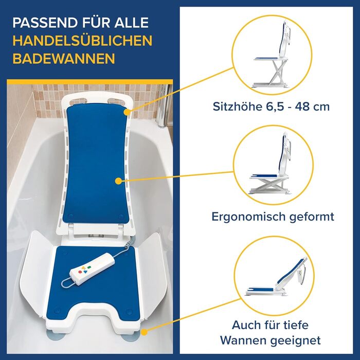 Привід Медичний підйомник для ванни BELLAVITA 2G з чохлом Класичний білий I Ергономічний підйомник для ванни I Електронне регулювання з плавучою роботою I, з навантаженням до 140 кг