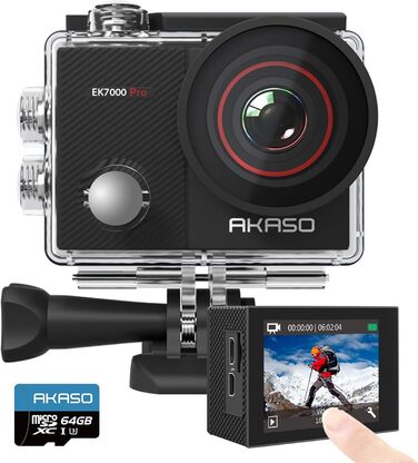 З картою памяті microSDXC на 64 ГБ, 7000 Pro Action Cam 4K30FPS 20MP