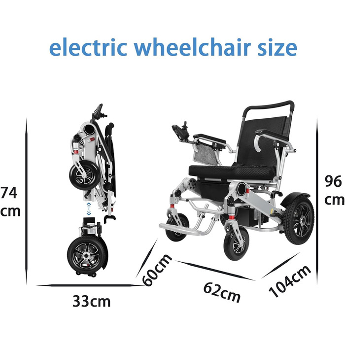 Всюдихідна електрична інвалідна коляска для дорослих, легка складна інвалідна коляска, подвійні двигуни, підходить для подорожей і транспорту