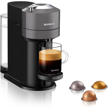 Кавова капсульна машина Nespresso De'Longhi ENV 120.GY Vertuo Next, 1500 Вт, 1,1 л, 42,9 x 14,2 x 31,9 см, сіра без піноутворювача молока