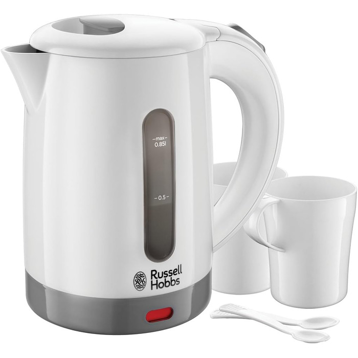 Електричний чайник Russell Hobbs Small Туристичний чайник 0,85 л з регулюванням напруги по всьому світу Travel (1000 Вт, в т.ч. 2 чашки та 2 чайні ложки, оптимізований носик, компактний маленький чайник) 23840-70