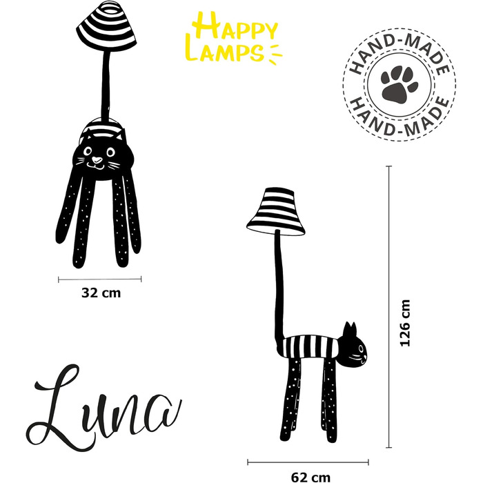 Світлодіодний торшер Happy Lamps Luna, дитяча кімната, ідея подарунка, висота 126 см, дизайнерський світлодіодний торшер, ручна робота, захищений від дітей торшер, найвища якість, ідеальний світильник для дитячої кімнати