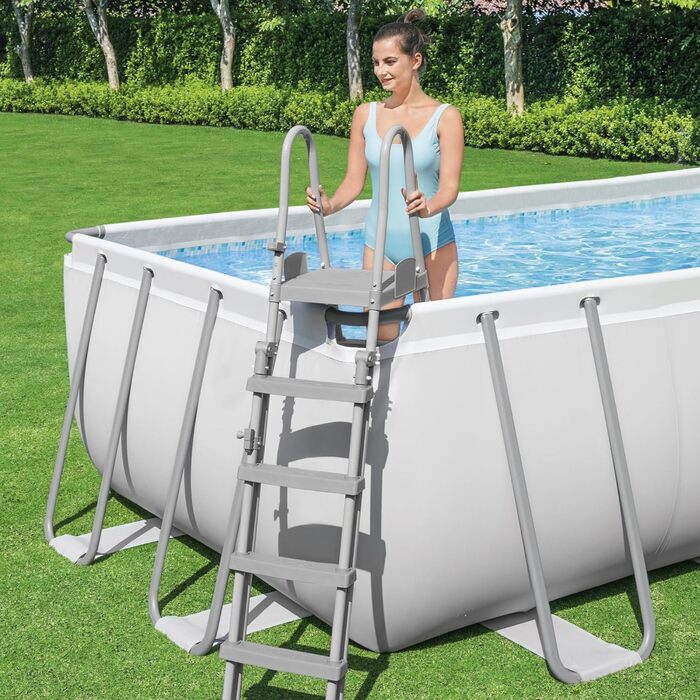 Басейн Bestway Power Steel Frame Pool Complete with Filter Pump 732 x 366 x 132 см, світло-сірий, квадратний