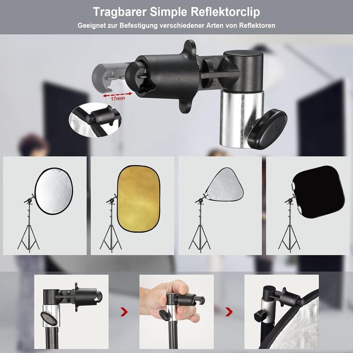 В 1 складаний рефлектор Фоторефлектор Розсіювач для фотографій Овал 60x79 дюймів/150x200 см Золото, Срібло, Чорний, Прозорий, Білий із затискачем і сумкою для зберігання для студійного зовнішнього освітлення, 5