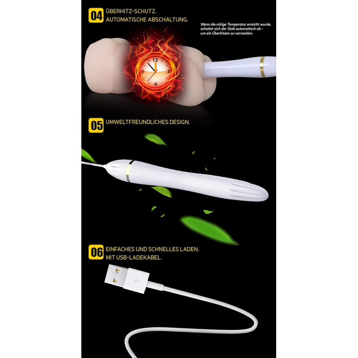 Нагрівальний стрижень для секс-ляльки мастурбатор торс USB до 46C за 3 хвилини секс-іграшка створює приємне тепло у вашій секс-іграшці захист завдяки автоматичному вимкненню