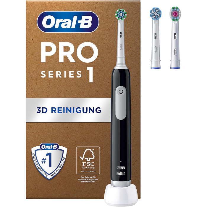 Електрична зубна щітка/електрична зубна щітка Oral-B Pro Series 1 Plus Edition, ПЛЮС 3 щітки, 3 режими чищення для догляду за зубами, упаковка, що підлягає переробці, дизайн від Braun, чорний