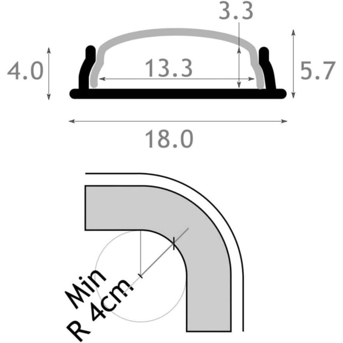 Х профілі, 1 м, гнучкі, алюмінієві (18 мм х 4 мм) для установки світлодіодних стрічок на криволінійні поверхні, з прозорим розсіювачем, в т.ч. торцеві заглушки і кронштейни, 4 шт., 4