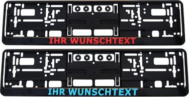 Набір з 2 тримачів для номерних знаків чорний з індивідуальним текстом підходить для всіх автомобілів Друкований друк (без фольги) з 8 гвинтами Стійкий до миття, ультрафіолетового випромінювання та погодних умов Набір з 2 тримачів номерних знаків з індиві
