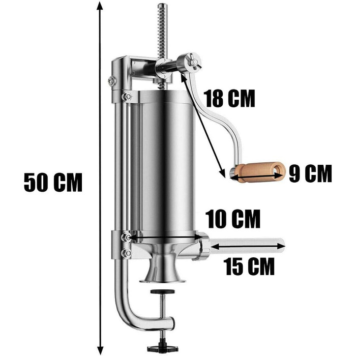 Літрів ковбасна машина Наповнювач для ковбаси з нержавіючої сталі з фіксованим кронштейном - практична вертикальна машина для начинки ковбаси з 4 наповнювальними трубками та ручною рукояткою - ємність 5.0 літрів ковбасної начинки 5.0 літрів 2, 5.0