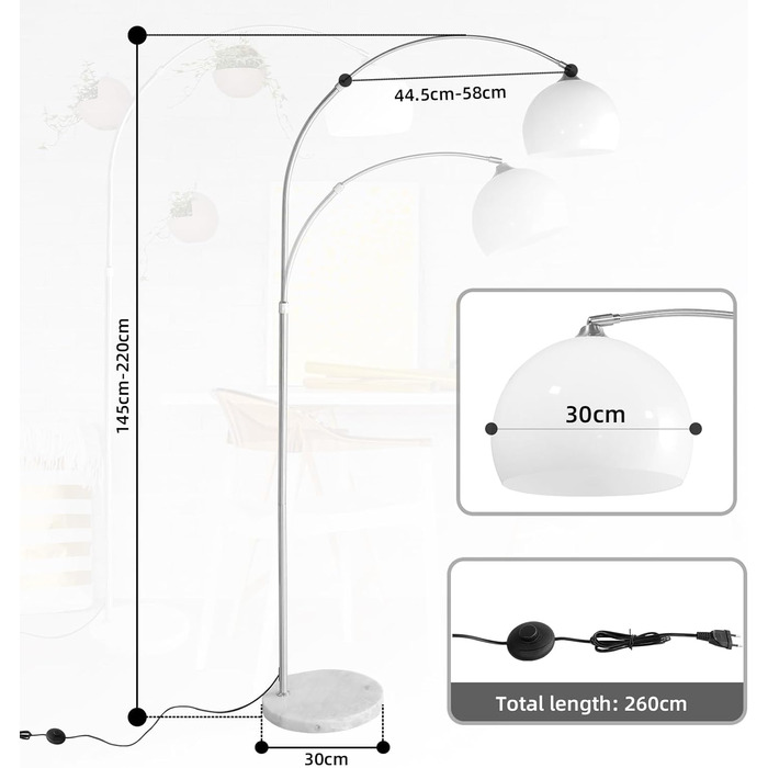 Дугова лампа Регульована по висоті мармурова основа Білий помаранчевий торшер Торшер Торшер Торшер Дугова лампа Арка Торшер, колір помаранчевий, регулюється по висоті 130-180 см (дугова лампа, білий, висота 145-220 см), 27
