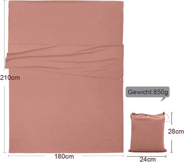 Вкладиш для спального мішка, легкий, портативний, м'який для подорожей та кемпінгу, з компактною сумкою для перенесення, для подорожей, готельний рожевий L (210*180см)