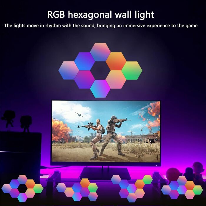 Шестикутні світлодіодні панелі - 8 упаковок Hexagon RGB Smart Wall Light Indoor Creative Decorative Hexa LED Light Panels Music Sync для кімнат та ігор