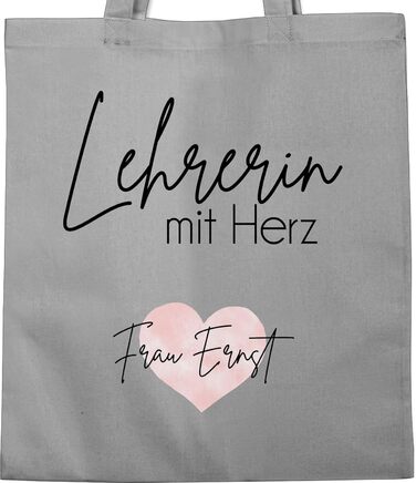 Подарунок з іменем, персоналізований Shirtracer - Бавовняна сумка - Вчитель із серцем з іменем Подарунок на прощання вчителю Подарунок вчителю на прощання Подарунок вчителю на прощання 2 Світло-сірий