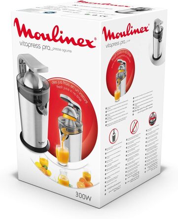 Електрична соковижималка Moulinex Vitapress Pro PC700D, 300 Вт, нержавіюча сталь, безпосередньо на чашці, знімні деталі, важіль тиску, максимальне витяжка, герметичність, нековзне дно, чорний