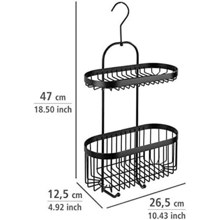 Душова стійка WENKO Bathroom Caddy Classic Plus Black, настінний кошик з високоякісним захистом від іржі, 26,5 x 47 x 12,5 см, чорний Duo (Caddy) Single