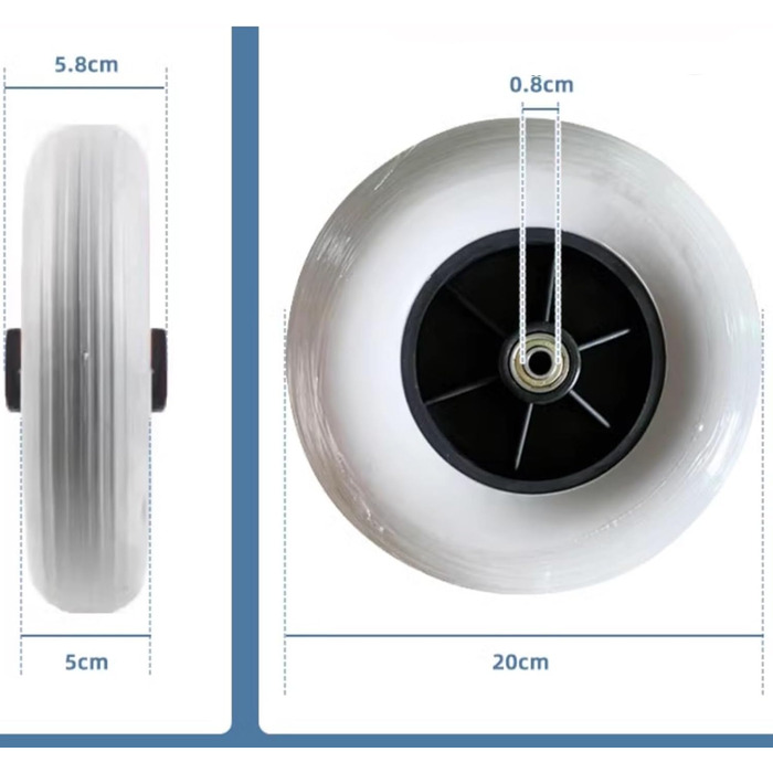 Дюймове ручне інвалідне крісло Спеціальне переднє невелике колесо з поліуретанового матеріалу Універсальне колесо Тверда гумова шина з підшипником Одна пара 8 дюймів Білий, 8-