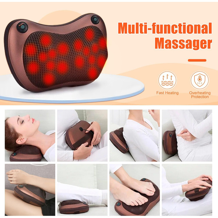 Масажна подушка для масажу спини та шиї Масажер Shiatsu Massager Електрична 3-швидкісна масажна подушка з 18 обертовими масажними головками для домашнього офісу автомобіля