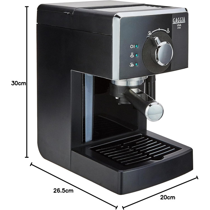 Ручна еспресо-машина Gaggia RI8433/11 Viva Style, для меленої кави та стручків, 15 бар, 1 л, 1025 Вт, кавоварка Black Style