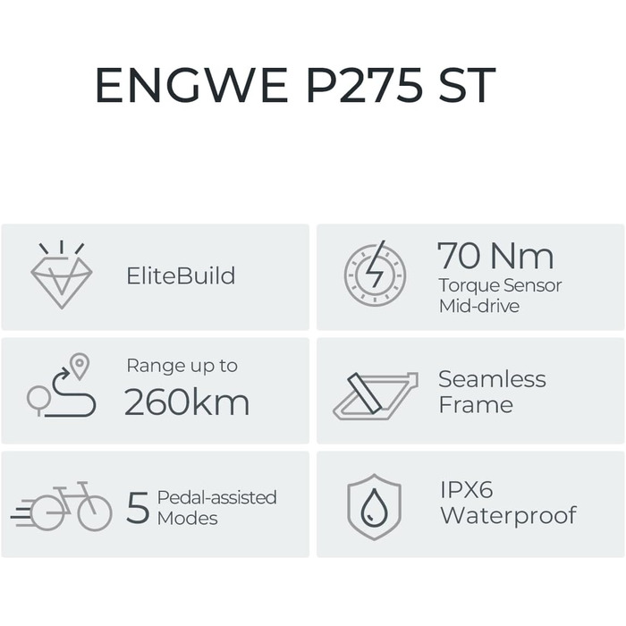 Чоловічий гірський велосипед ENGWE E Bike, запас ходу Ebike 260 км на акумуляторі 36 В 19.2 Ач, середній двигун E-Bike 250 Вт Макс. 25 км/год, електричні велосипеди 27.5 * 2.4-дюймові шини, приміський електричний велосипед для дорослих P275 Black P275 ST