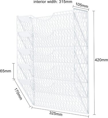 Настінний тримач для журналів EasyPAG з 5 відділеннями, А4, сітка, органайзер для листів, тримач для журналів, білий White 5 Tier