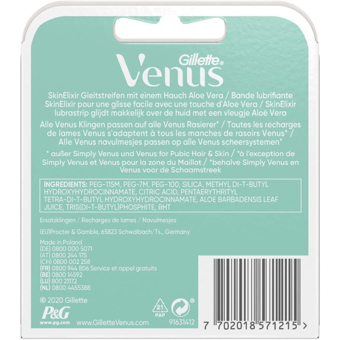 Леза для бритви Gillette Venus Deluxe Smooth Sensitive Women, 8 змінних лез для жіночих бритв з 5-кратним лезом 8 шт. (1 упаковка) Старі