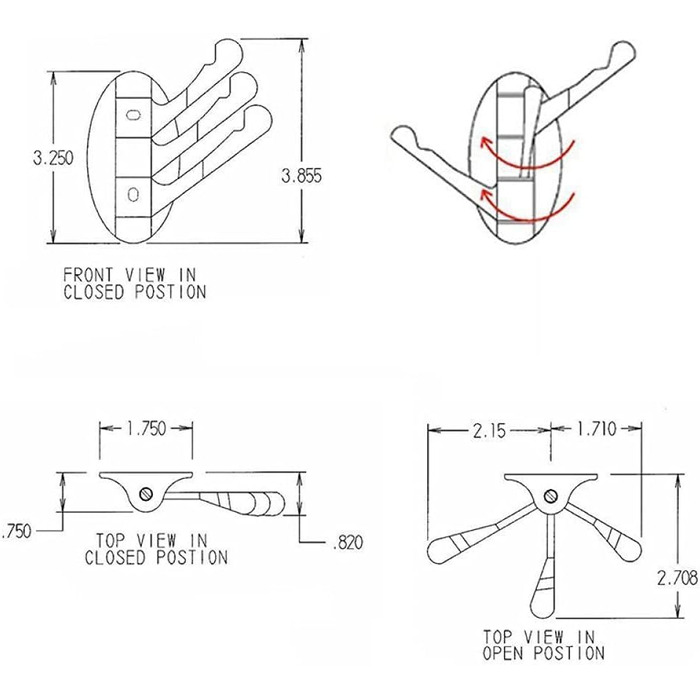 Поворотний гачок з суцільного металу, складаний гачок для рушників, поворотний кронштейн, поворотний кронштейн, потрійний гачок для верхнього одягу, настінне кріплення, ORB