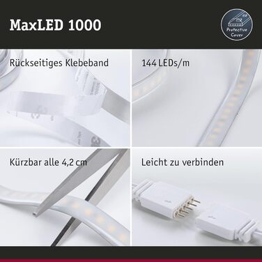 Світлодіодна стрічка MaxLED 1000 Базовий набір в т.ч. 17 Вт з регулюванням яскравості Срібляста світлова стрічка Пластикова світлодіодна стрічка 6500 K, 70671