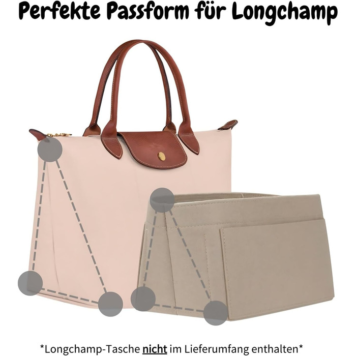 Органайзер для сумок Charinor для Longchamp, органайзер для сумок L з фетру з брелоком і сумкою в сумці (бежевий, L) L Бежевий