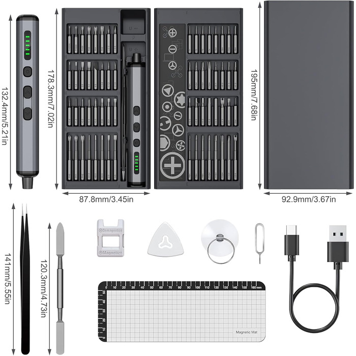 Набір міні-електричних викруток - прецизійна електрична викрутка 72 в 1 - акумуляторна викрутка з 5-швидкісною магнітною електричною викруткою для ремонту окулярів, годинників, мобільних телефонів, ноутбуків 72 в 1
