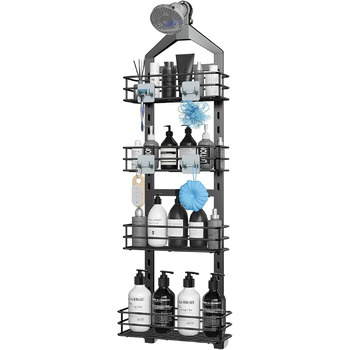 Підвісна душова стійка Nieifi, 4 яруси, регульований кошик над душовою лійкою, підвісний органайзер для душу з гачками, душові полиці для внутрішнього душу, душова полиця, душова стійка, душова полиця, чорна 4-х ярусна чорна