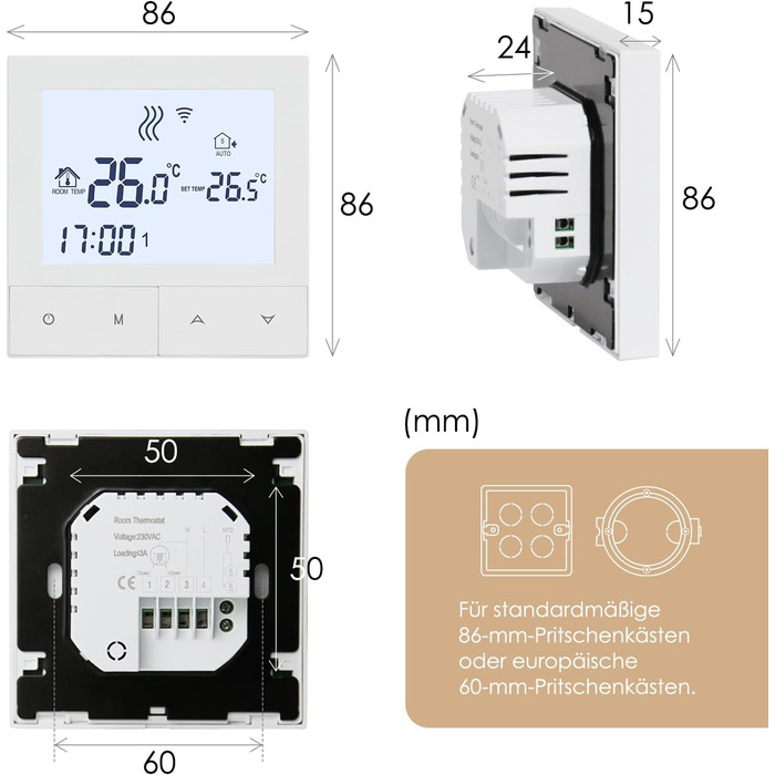 Цифровий для електричної теплої підлоги Кімнатний термостат Intelligent Heating Thermostat Compatible Alexa, Google Home, 16A TDS72WIFI-EP White