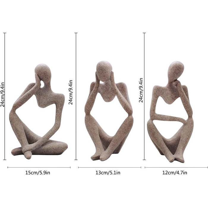 Мислитель скульптура прикраса сучасний мислитель смола абстрактна статуя для вітальні спальня офіс прикраса робочого столу 24см/9.4 дюйма, 3 шт.