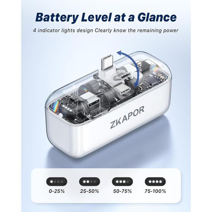 Інтегрований складаний роз&39єм USB C Малий Power Bank 20W PD Зовнішній акумулятор Портативна швидка зарядка Сумісний із iPhone 16/15 Series, Galaxy S24/23, USB C телефонами тощо, 5000mAh