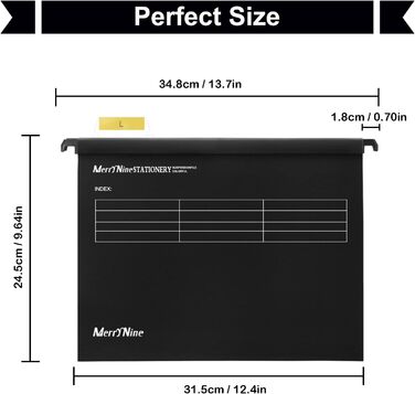 Підвісні папки MerryNine, A4, 5 шт. , поліпропілен, підвісні папки з райдерами та картками-вкладишами, для школи, дому, роботи, офісу, організації (5 кольорів) (1, чорний)