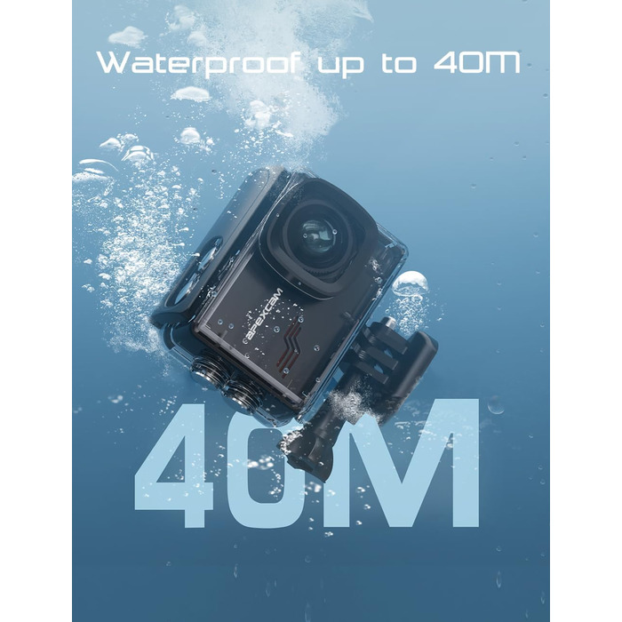 З картою 64G Action Cam 4K60FPS 48MP WLAN Спортивна камера Підводна камера 40 м Водонепроникна 170 Широкий кут 2.4G Пульт дистанційного керування 2x1350mAh Батареї з комплектом для кріплення, 80