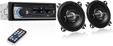 Автомагнітола NK з RDS 1 DIN 4 x 40 Вт Bluetooth 5.0, функція AUX, MP3-плеєр і x2 USB, FM-стереозвук, система гучного зв'язку, пульт дистанційного керування, РК-дисплей, iOS & Android (eMark) (комплект з динаміком)