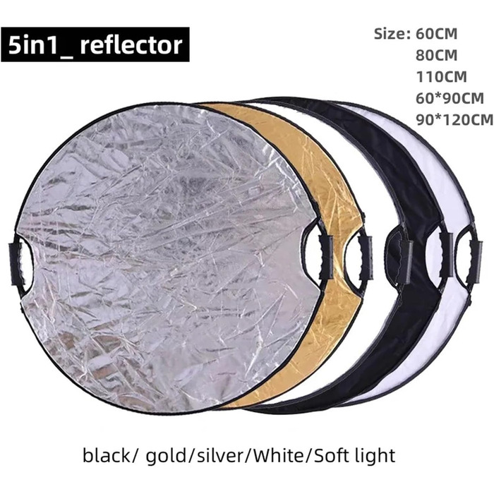 Рефлектор для фотографій Рефлектор 5в1 срібло біле золото портативний розбірний м'який легкий круглий фотознімок для студії (60 см-золото slver)