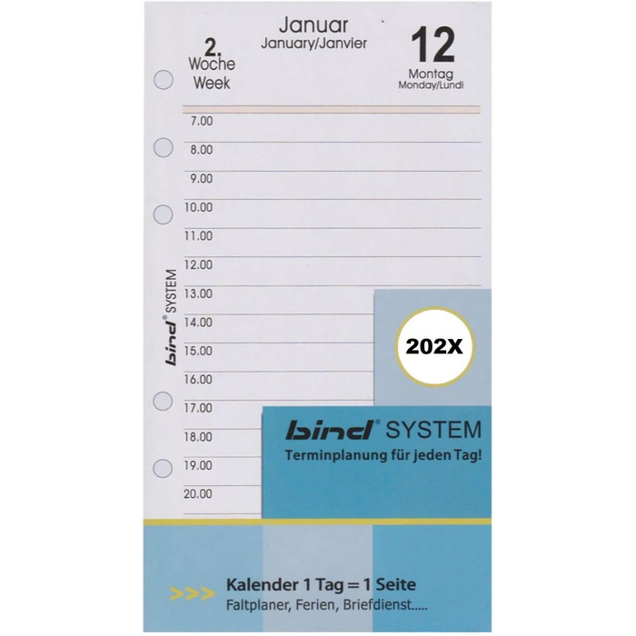 Прив'язка Календар 2025 DIN A6 Вставка Календар зустрічей Щоденний календар 1 день / 1 сторінка B260325