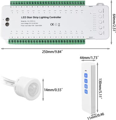 Світлодіодне освітлення сходів XLSBZ з детектором руху, світлодіодна сходова стрічка з 16 сходинок Тепле світло (28 сходинок RL-STEP-04 (з пультом дистанційного керування))