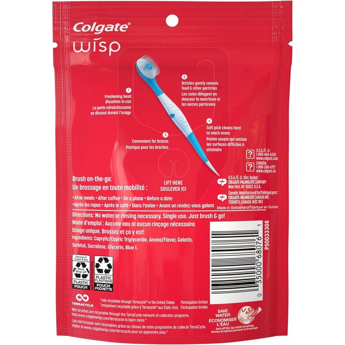 Портативна щітка Colgate Wisp Mini, Max Fresh, м'ята перцева, 2 упаковки (24 шт. в упаковці)