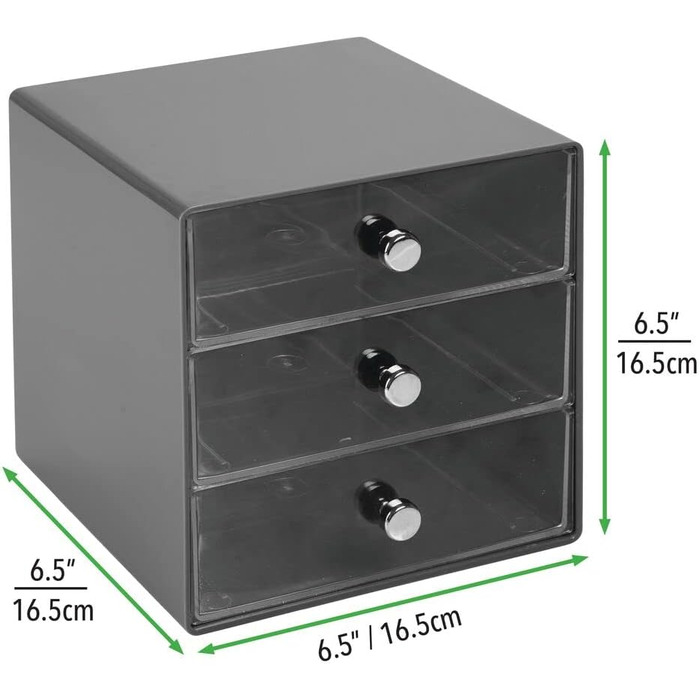 Набір mDesign з 2 ящиків з міцного пластику - Практичний органайзер для косметики з трьома шухлядами - Стильна система шухляд з хромованими ручками - Грифельно-сірий/Прозорий Темно-сірий/Прозорий