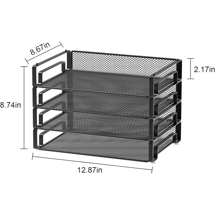Штабельований лоток для листів Samstar з 4 рівнями, настільна папка, сортувальник паперу для листів/формат А4, папки, документи, сітка, чорний 13 Д x 8,7 Ш x 11,7 В
