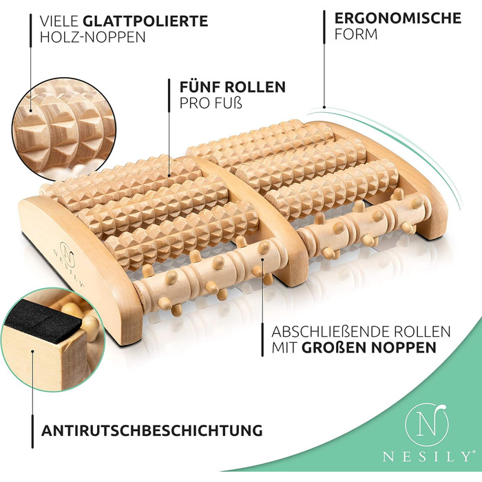 Ролик для масажу ніг NESILY Premium Wood в т.ч. німецька інструкція - Рефлексотерапевтичний масаж стоп - Ролик для масажу стоп Wood для масажу стоп - Роликовий масаж стоп Wood при підошовному фасціїті П'яткова шпора