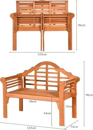 Садова лавка COSTWAY складна, стійка до погодних умов дерев'яна лавка з евкаліпта, 2-місна балконна лава, лавка вантажопідйомністю до 360 кг, паркова лавка для саду, балкона, тераси