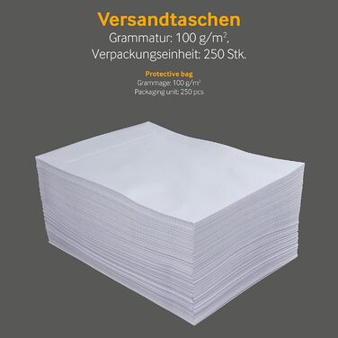 Поштові пакети, DIN E5, Чутливий до тиску клей зі смужками, що відклеюються, Прямий клапан, офсет 100 г/кв.м, Без вікна, Білий, Порожні конверти, 250 шт.
