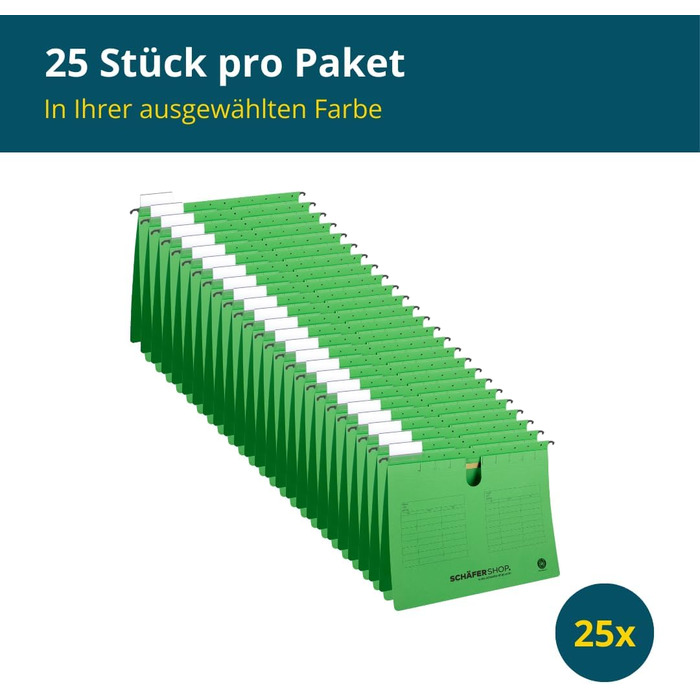 Підвісний степлер A4 натуральний перероблений картон Підвісна папка Підвісний файл - Верхня частина язичка, розсувна повна вкладка для перегляду - 25 шт. , харчова сода (зелена)