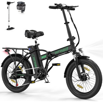 Електричний велосипед E-bike складний велосипед, акумулятор 36V 12Ah/48V 15Ah, максимальний запас ходу до 35-90км/45-100км, позашляховий гірський велосипед з 7 передачами, міський електронний велосипед чорно-зелені шини 36V 12AH/3,0, 20'*3,0/20'*4,0 Fat T