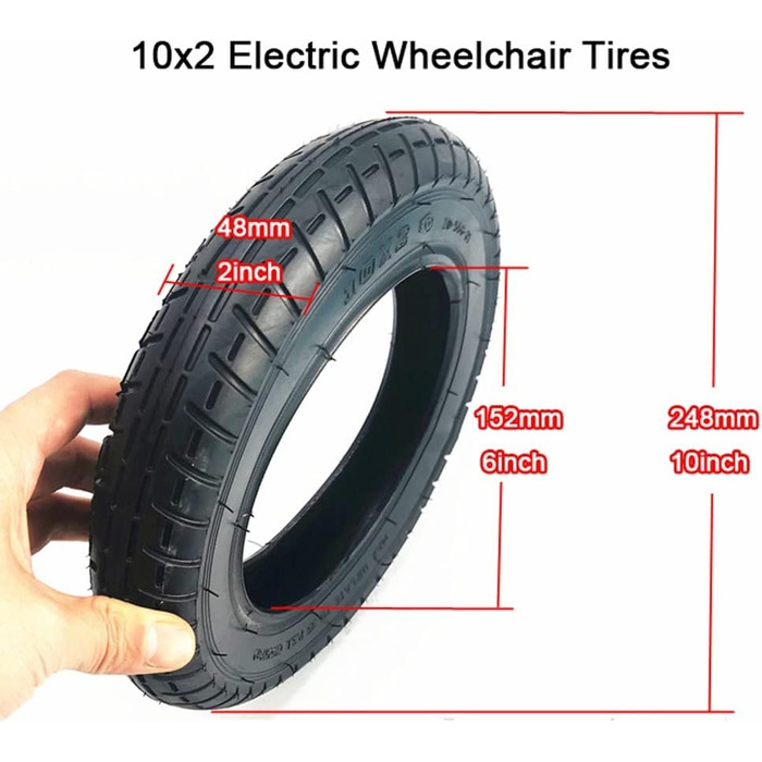 Передні колеса для інвалідного візка 10 дюймів, запасні колеса для електричних ходунків для інвалідних візків, зносостійкі, нековзні пневматичні шини, підшипник 12 мм (розмір 10 дюймів/248 мм (2 рахунки))