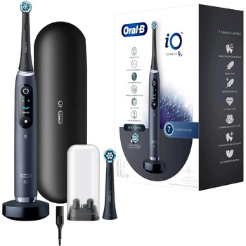 Електрична зубна щітка Oral-B iO Series 9, 2 щітки, 7 режимів чищення, догляд за зубами, магнітна технологія, кольоровий дисплей, зарядний дорожній кейс, чорний онікс